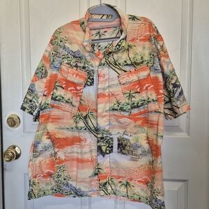 Casual Men’s Short-Sleeve Button-Down Hawaiian Shirt - Coral Palm Print